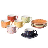 Yedi Houseware Classic Coffee and Tea Polka Dot Teacups and Saucers