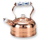 Old Dutch 1 3/4 Quart Decor Copper Whistling Teakettle With Delft Handle
