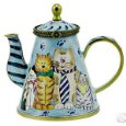 Kelvin Chen Enameled Miniature Tea Pot Cats in Ties